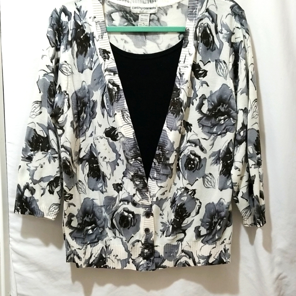 CATHY DANIELS SWEATER WITH ATTACHED UNDER SHELL LAYER
